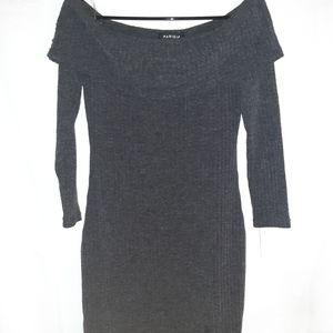 Off shoulder gray sweater dress with slit 3/4 sleeves size 8